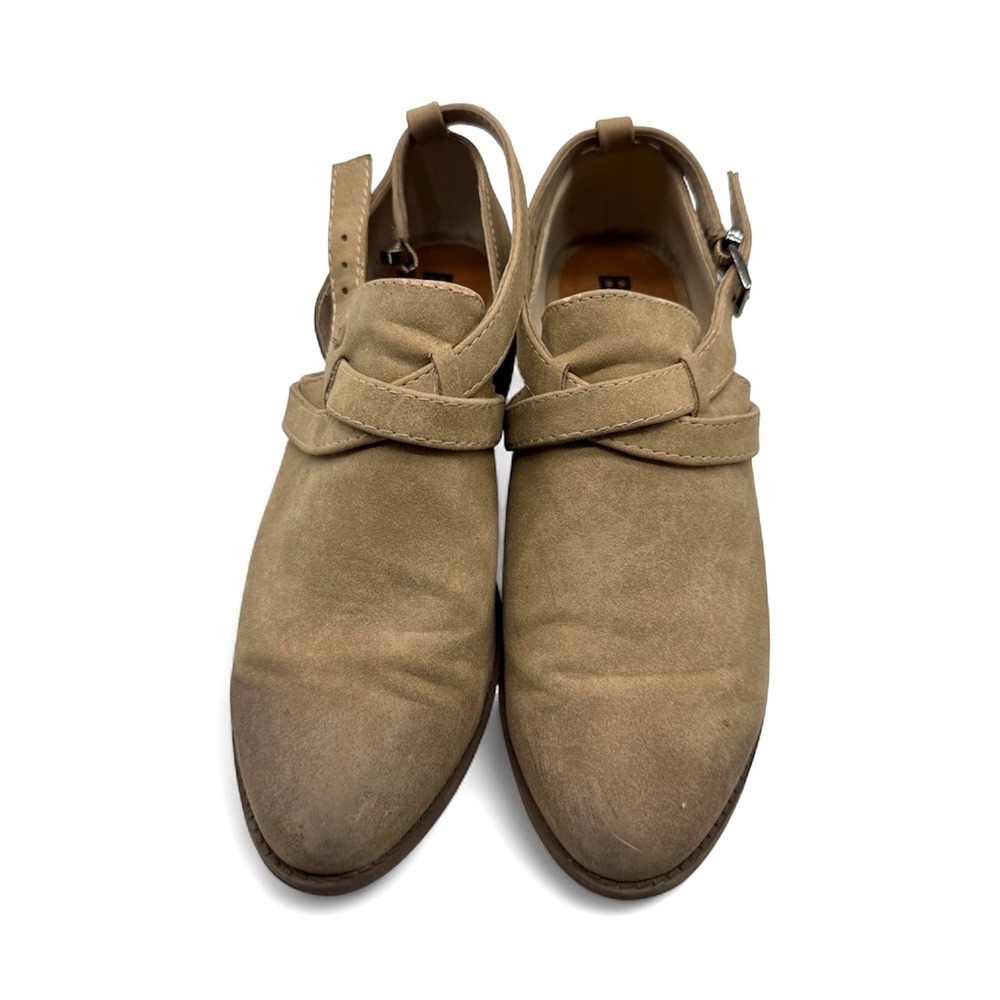 BC Footwear Ankle Booties Women 7 Tan Vegan Suede Cutout Buckle Strap Shoes